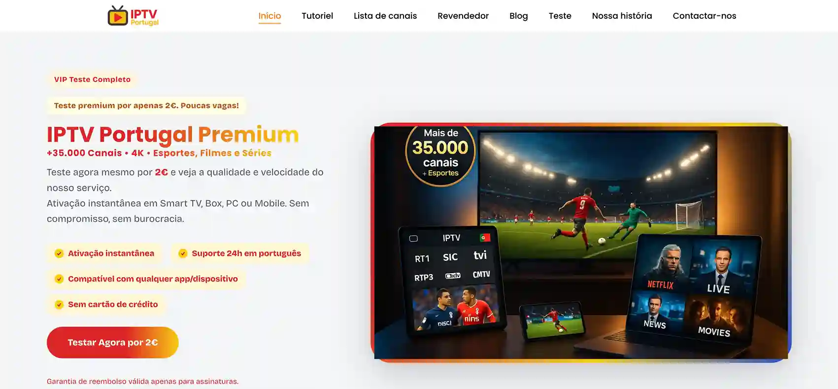 Screenshot do site IPTV Portugal Oficial